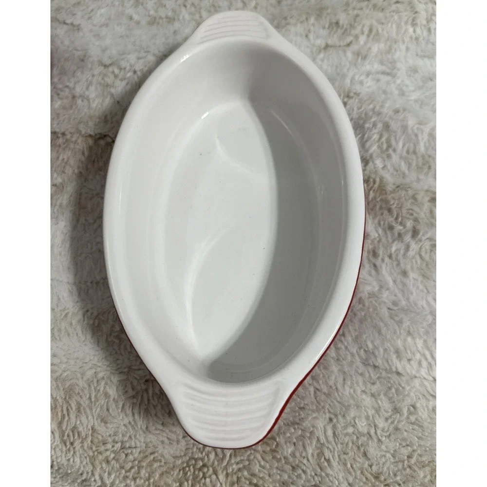 Lodge Red Enameled Stoneware Oval Gratin Baking Serving Dish 9.5